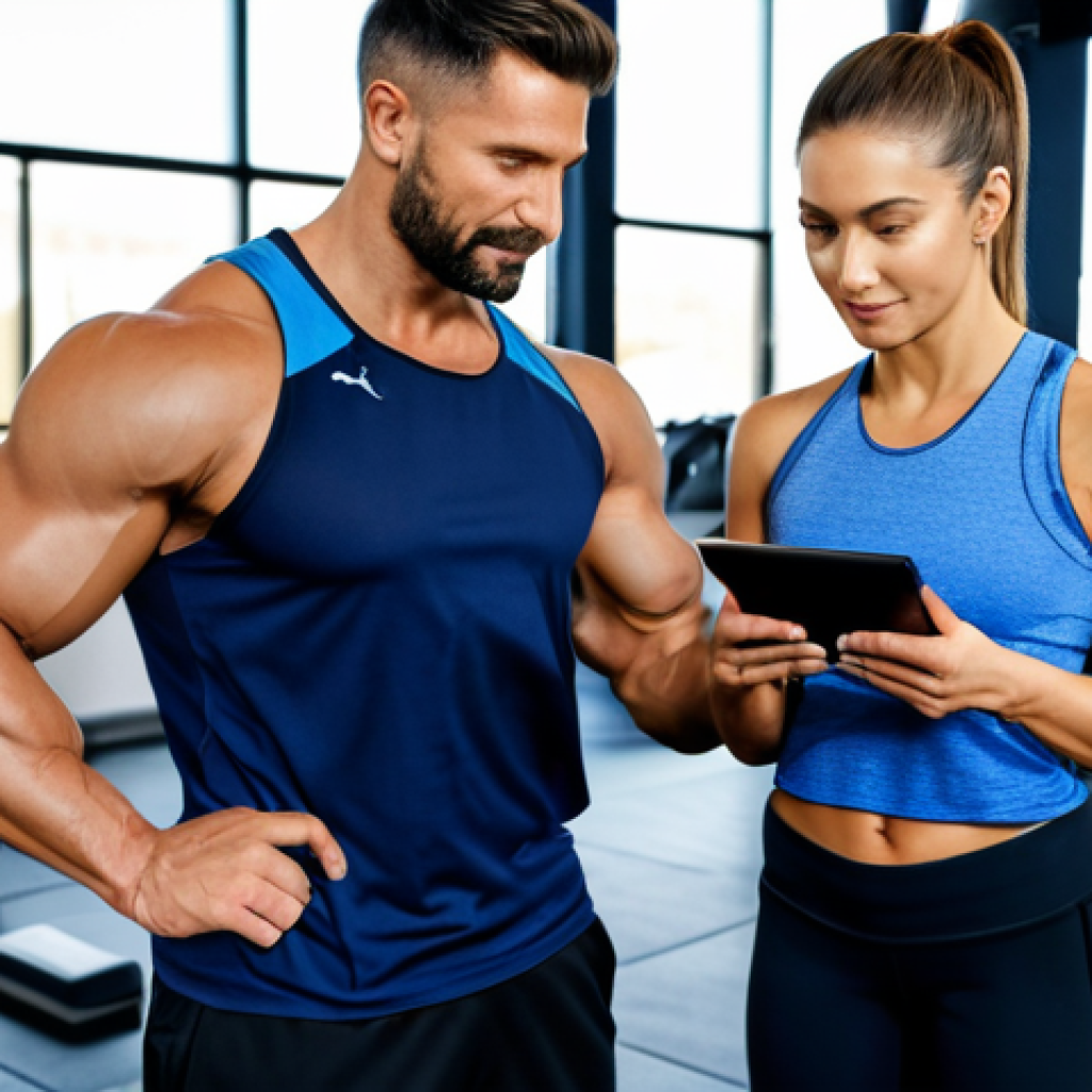 헬스트레이너 트렌드와 미래 전망 - Personalized Training**

"A personal trainer, fully clothed in sportswear, using a tablet to analyze...