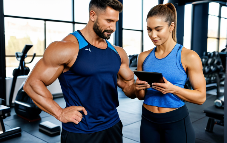 헬스트레이너 트렌드와 미래 전망 - Personalized Training**

"A personal trainer, fully clothed in sportswear, using a tablet to analyze...